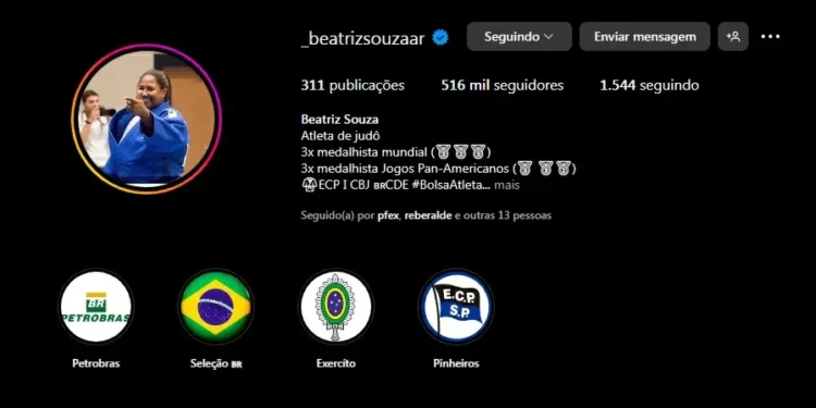 Perfil de Beatriz Souza no Instagram explode após medalha de ouro
